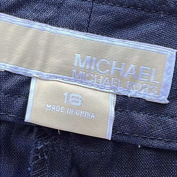 Michael - Michael Kors Navy Linen Wide Leg Cropped Pants 16 - Picture 2 of 4